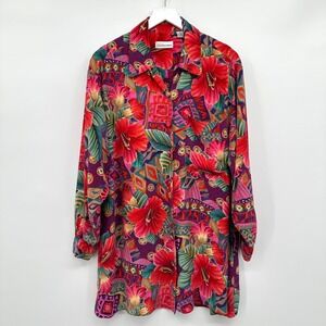 Vintage 80s Tunic Top Shirt Oversize Medium 100% Silk Garden Party Resort Cruise